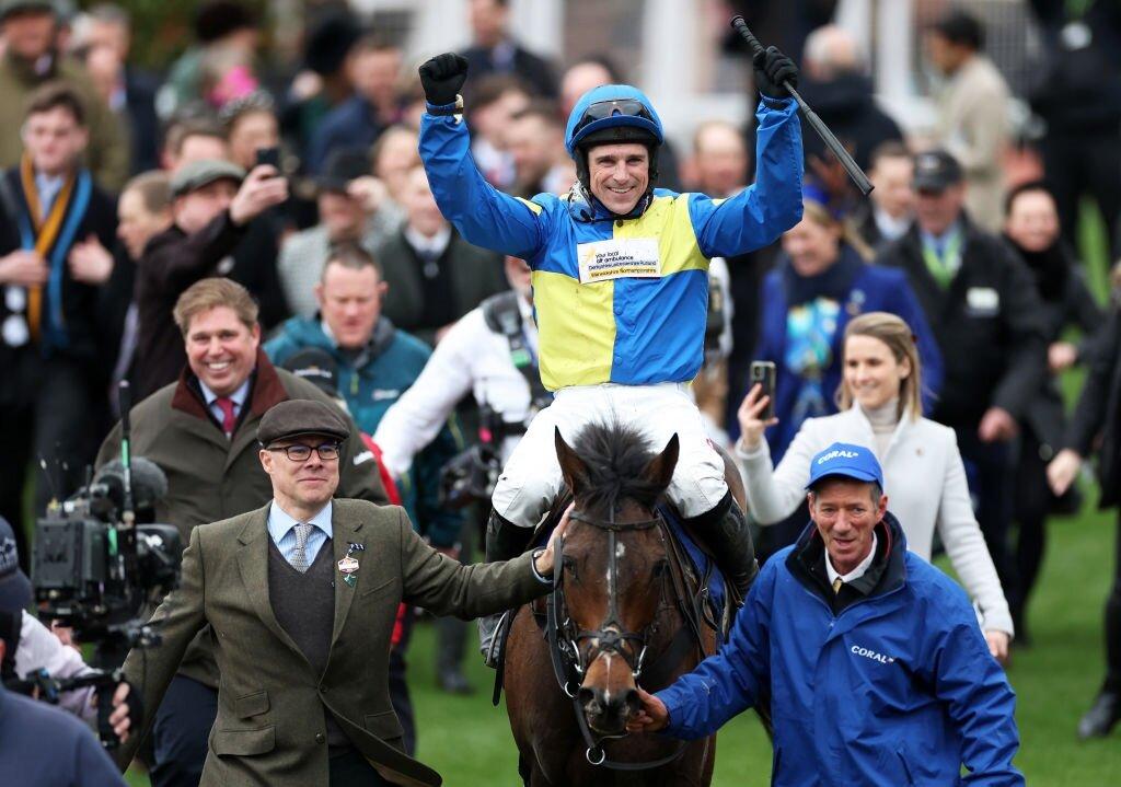 Harry Skelton and Langer Dan after winning at Cheltenham Festival 2024